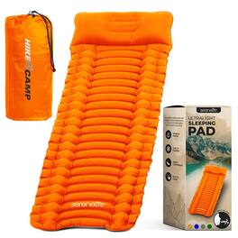 SereneLife - Sleeping Pad with Pillow for Camping - Compact Sleeping Mat with Fast Inflation - Orange