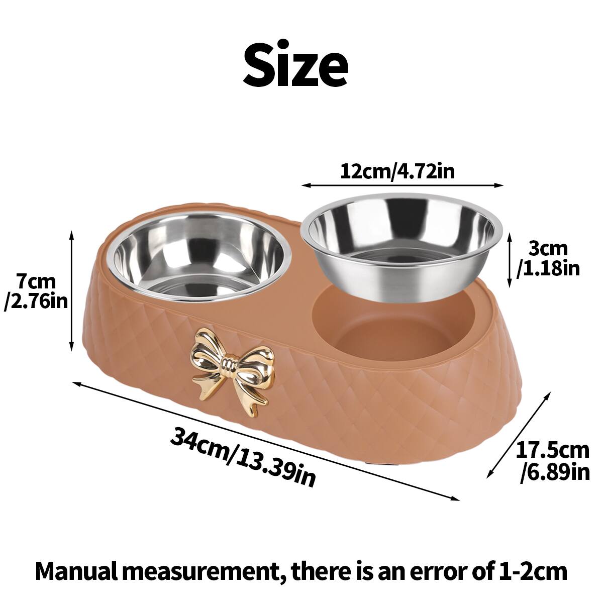 Size

- 12cm / 4.72in
- 7cm / 2.76in
- 3cm / 1.18in
- 34cm / 13.39in
- 17.5cm / 6.89in

Manual measurement, there is an error of 1-2cm