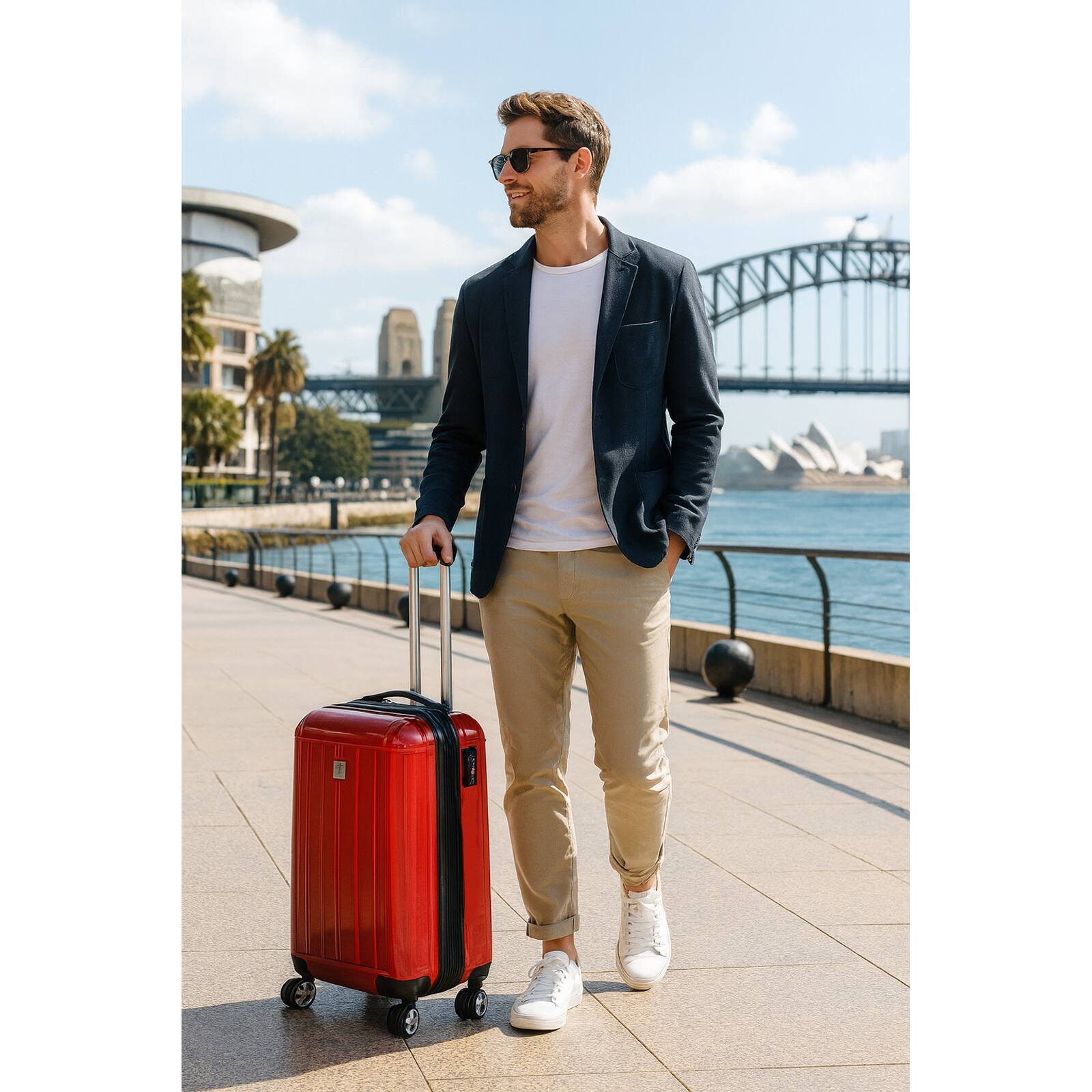 Angle. World Traveler - Contour 20-Inch Carry-On Lightweight Polycarbonate Hardside Expandable Spinner Luggage with TSA Lock - Red.