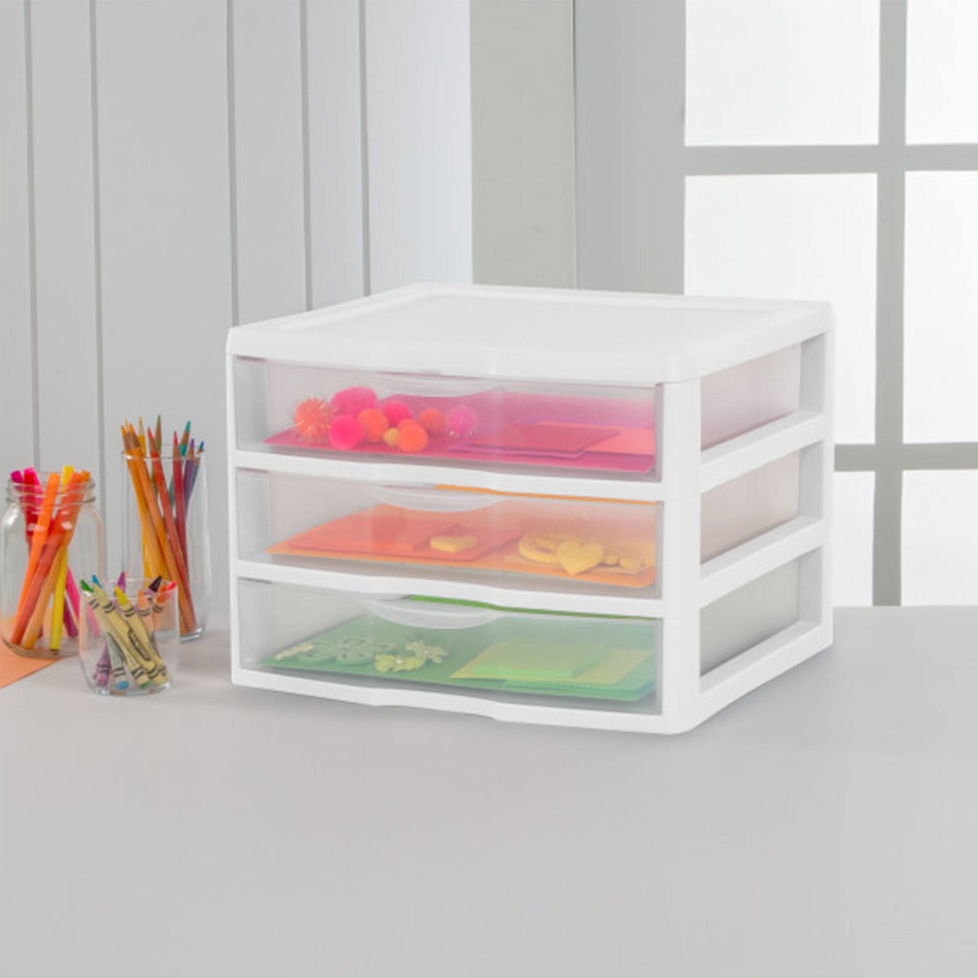 Alt View 4. Sterilite - Sterilite Clear Plastic Stackable Small 3 Drawer Storage System, White, (9 Pack).