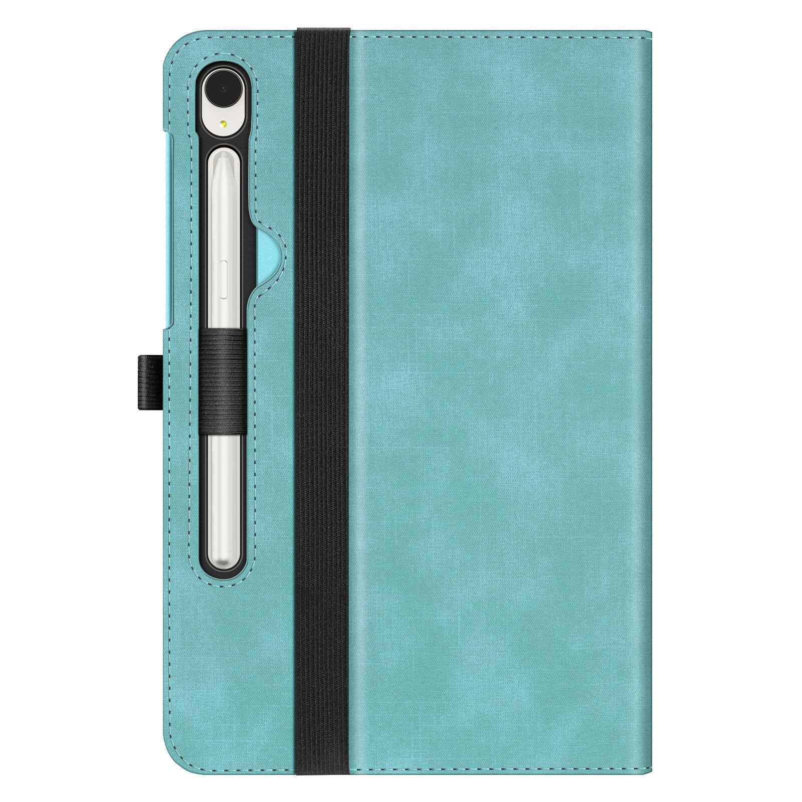 Alt View 6. Fintie - Multi-Angle Case for Samsung Galaxy Tab S9, Front Card Pocket, Drop Proof, Scratch-Free Microfiber, S Pen Holder - Turquoise/Brown.