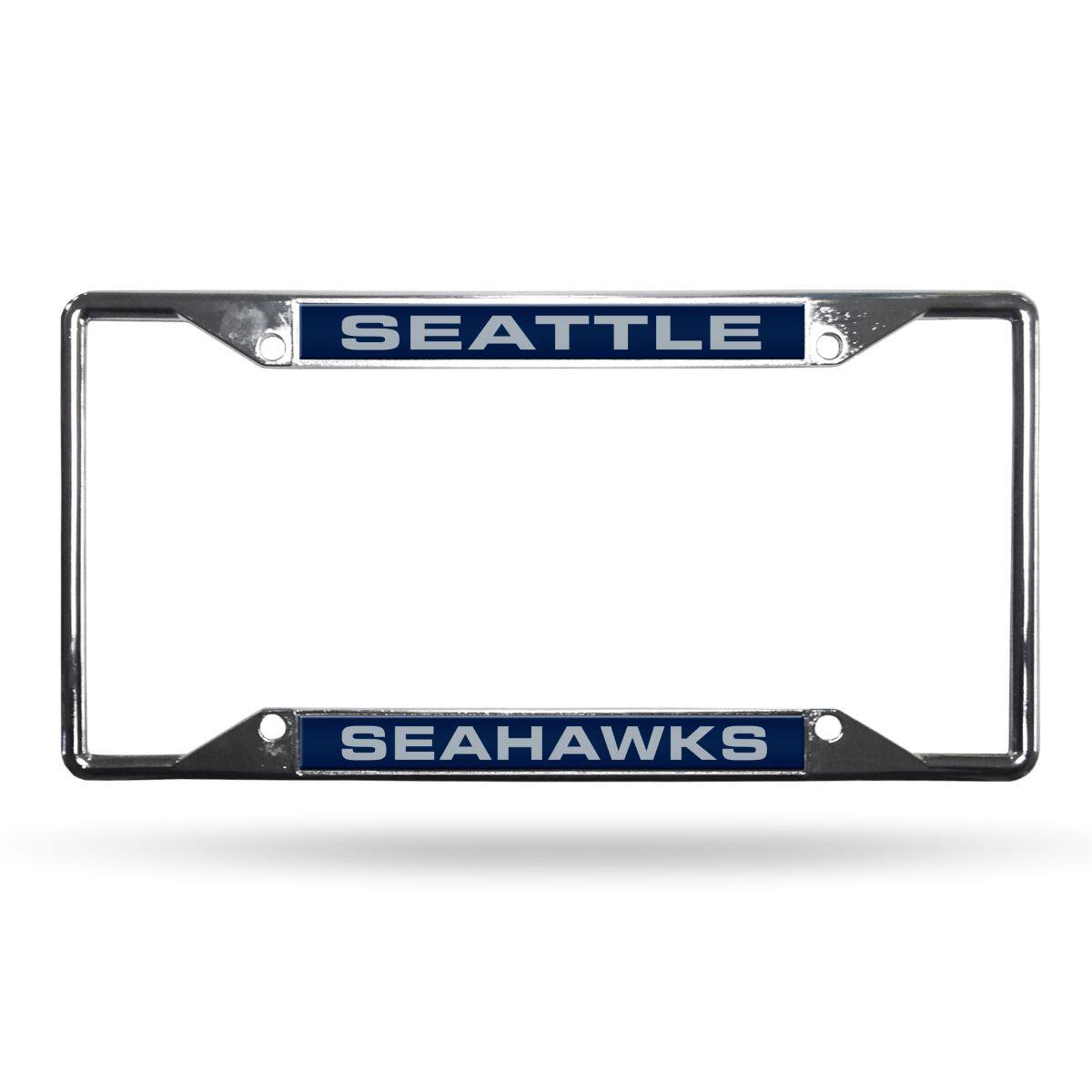 Seattle Football Seahawks All Corner EZ View Chrome Metal Laser Cut License Plate Frame