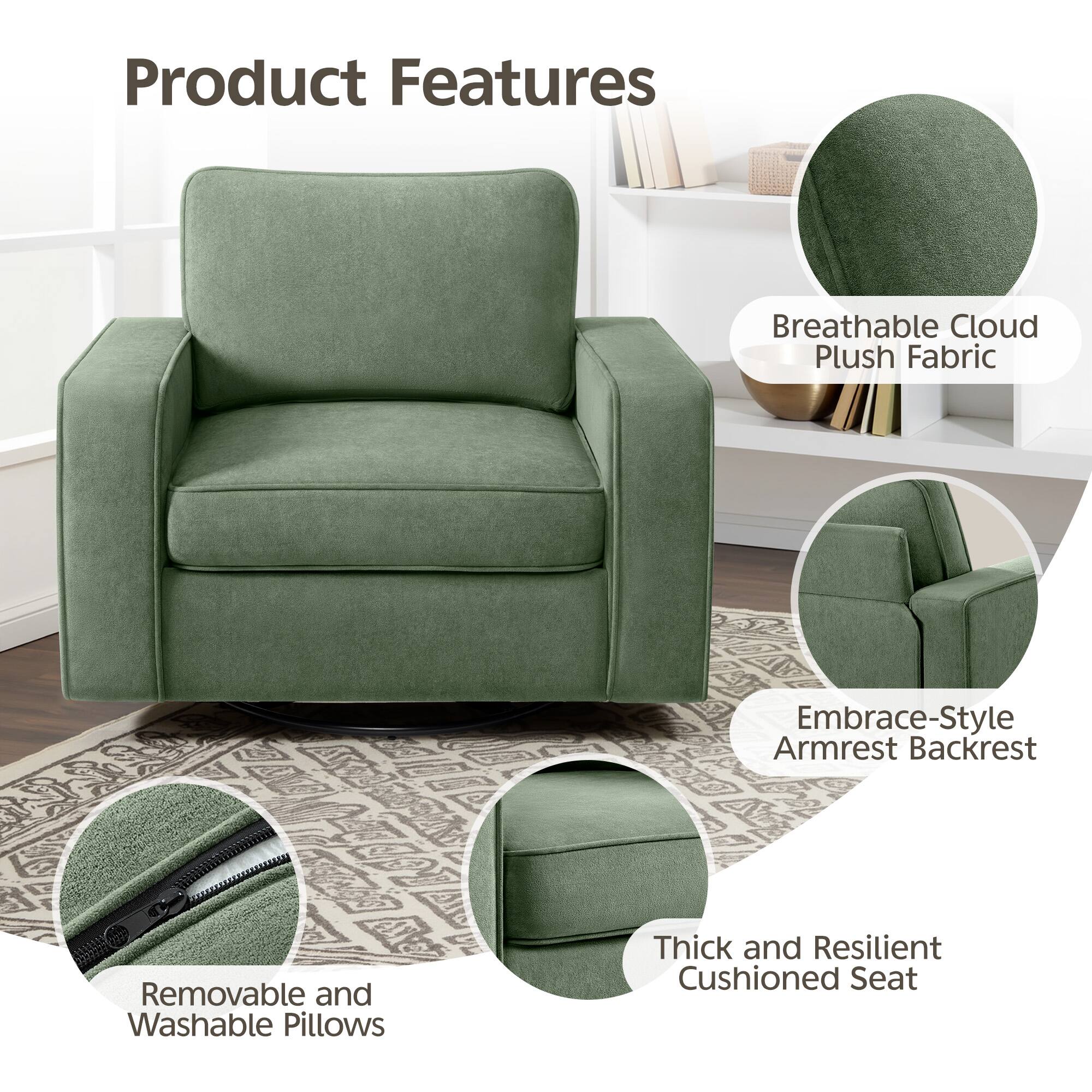 Product Features

- Breathable Cloud Plush Fabric
- Embrace-Style Armrest Backrest
- Removable and Washable Pillows
- Thick and Resilient Cushioned Seat