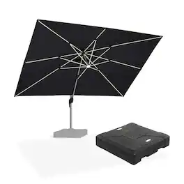 PURPLE LEAF - 10' X 13' Patio Rectangle Aluminum Solar Powered LED Cantilever Outdoor Offset Umbrella with Base for Garden Deck Pool - Gray
