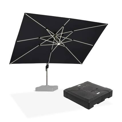 Front. PURPLE LEAF - 10' X 13' Patio Rectangle Aluminum Solar Powered LED Cantilever Outdoor Offset Umbrella with Base for Garden Deck Pool - Gray.