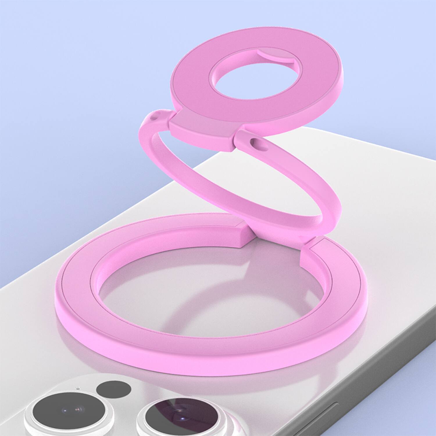 Angle. Dteck - Three-Foldable Double-Sided Phone Kickstand,Car Mount Compatible,Mag Safe Magnetic Phone Ring Stand,Metal Phone Holder - Pink.