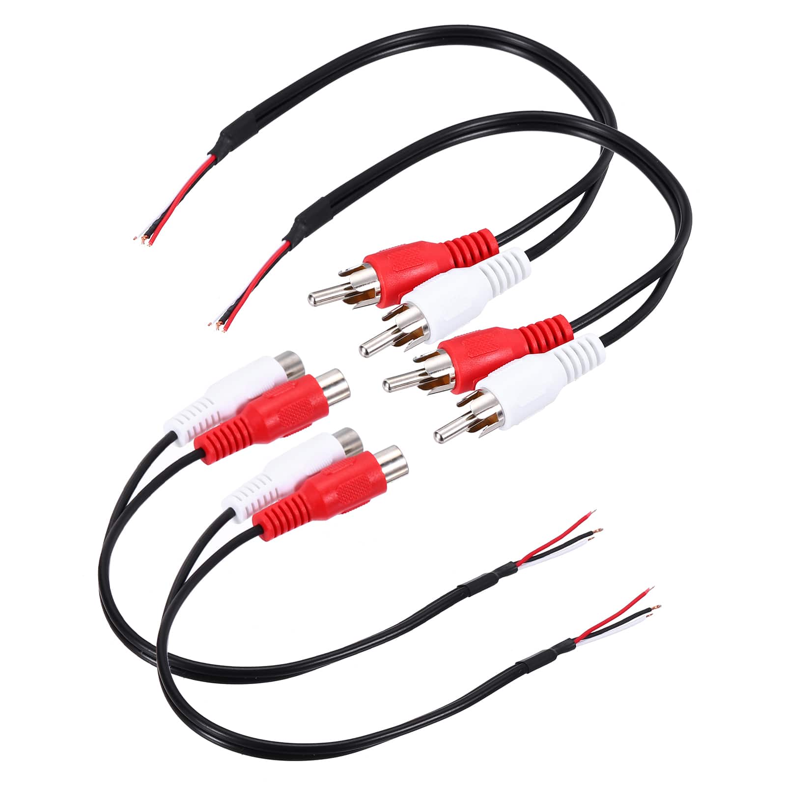 Unique Bargains - 4pcs 8" Open RCA Plug (2-Male 2-Female) to Bare Wire Adapter for Audio Video Amplifier Speaker Wire - Black Red White