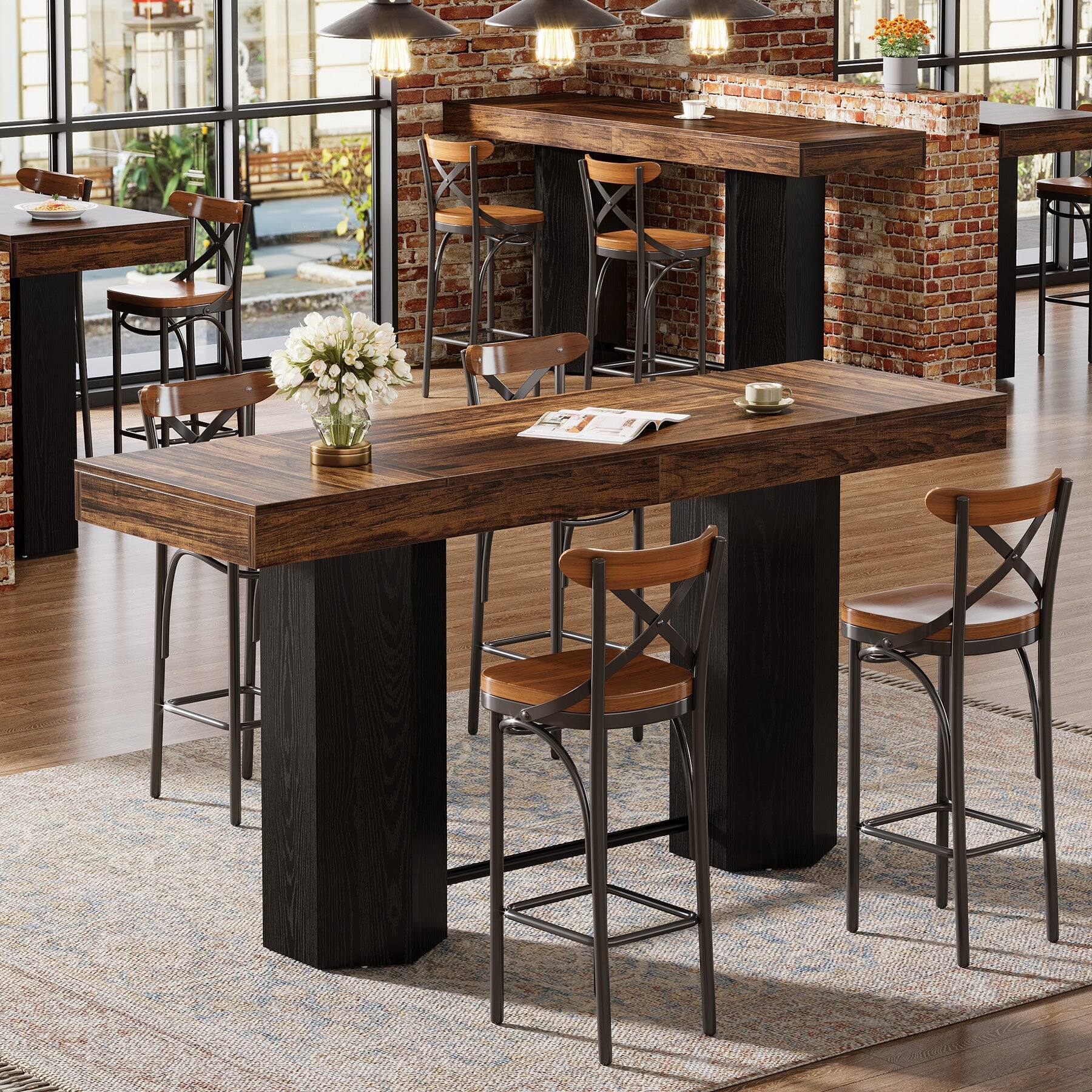 Alt View 1. Tribesigns - Bar Table with Engineered Wood Construction, Footrest and Rectangular Top for Kitchen and Living Room - Brown.