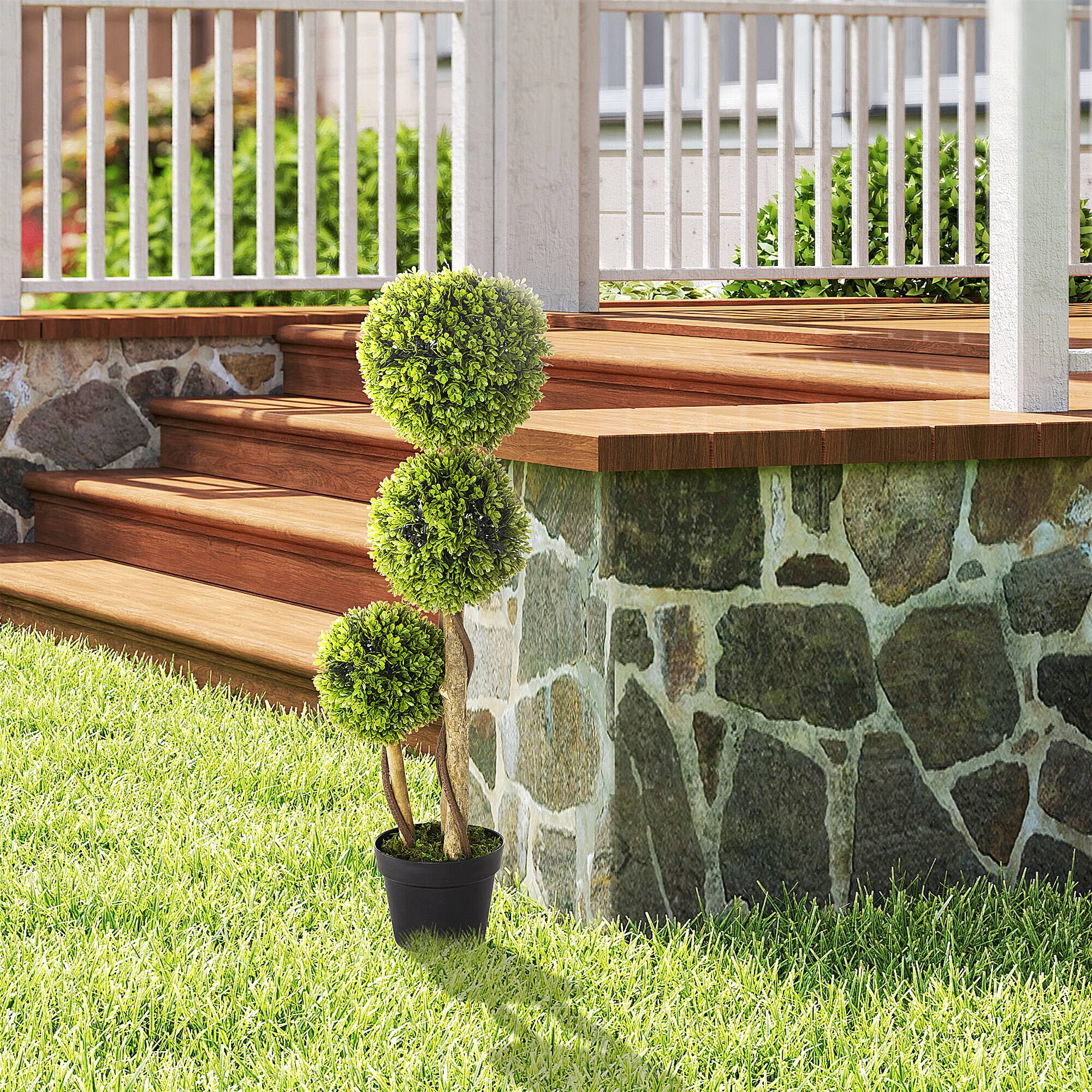 Alt View 1. Homcom - 3 Ball Boxwood Topiary Tree with Pot, Artificial Indoor Outdoor Plant for Home Decor, 3ft​ - Light Green.