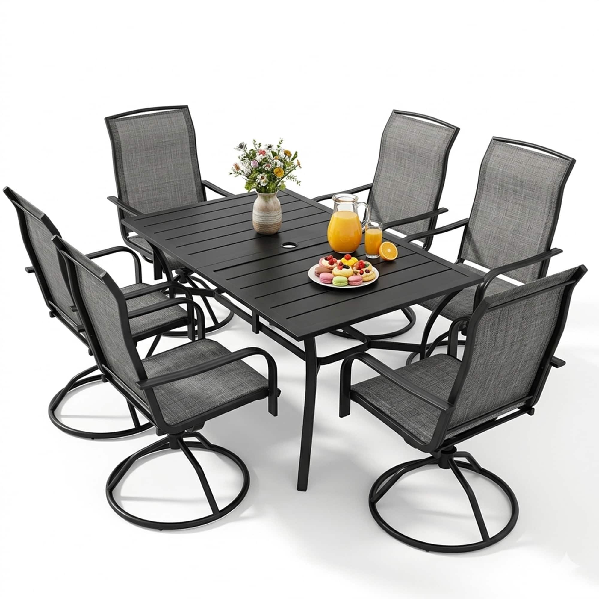 Yardgrace - 7 Pieces Outdoor Patio Dining Set,with 6-Piece Swivel Patio Rocking Chairs,1 dining table with an umbrella hole - Gray price history on PriceWatchPro