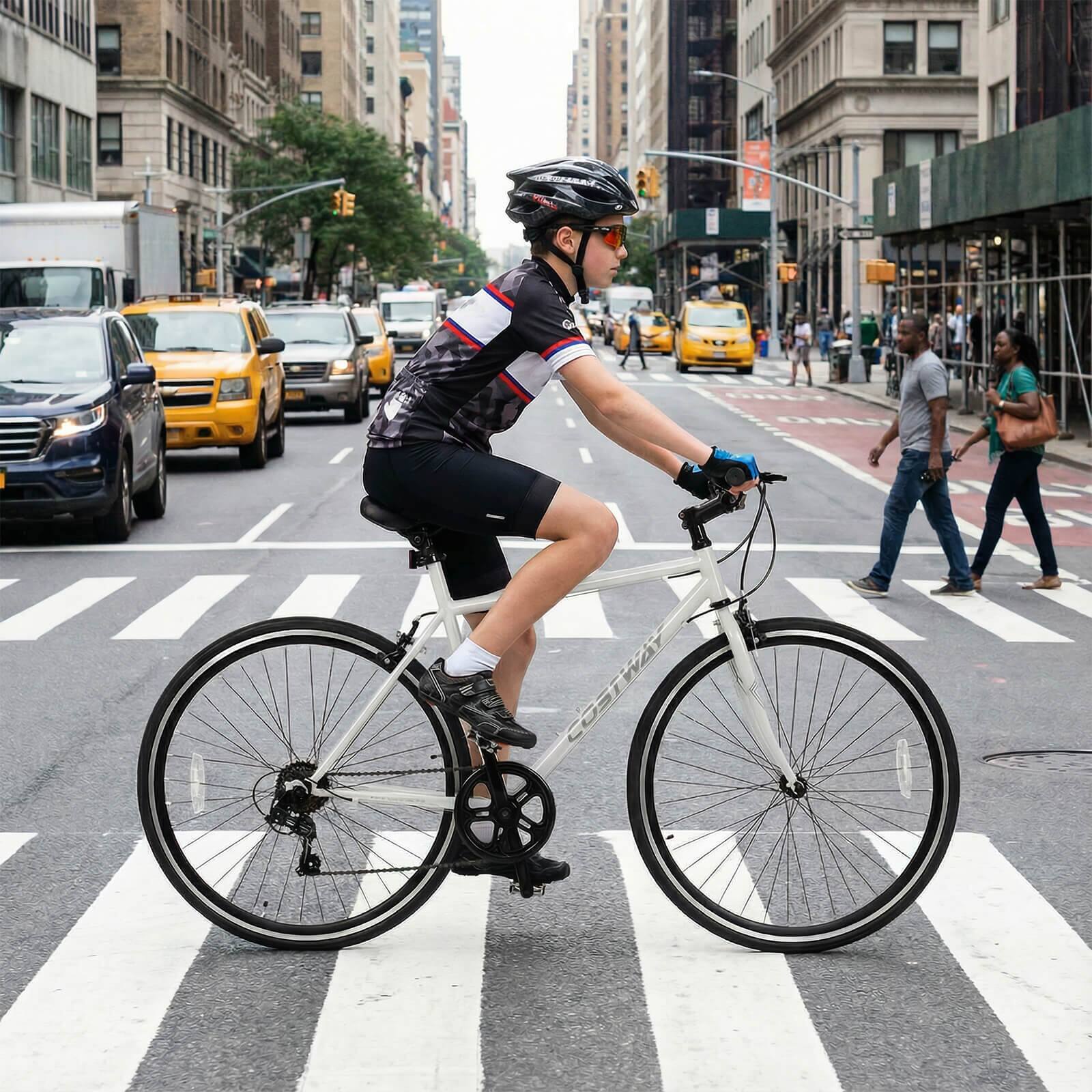 Alt View 3. Costway - Costway 6-Speed Cycling Bike with All-terrain Rubber Wheels Dual Brakes Adjustable Saddle - Gray.