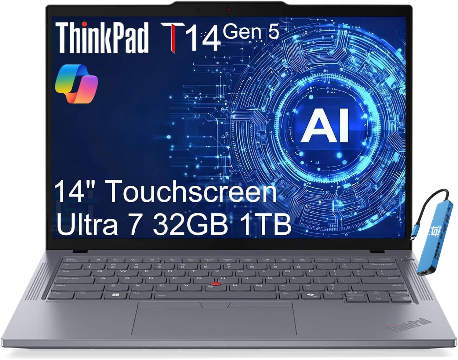 Lenovo - ThinkPad T14 Gen 5 14" Touch Screen Laptop - Intel Core Ultra 7 with 32GB Memory - 1TB SSD - Thunderbolt 4 - Win 11 Pro - Gray