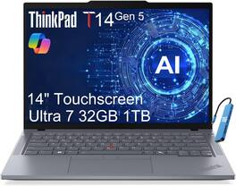 Lenovo - ThinkPad T14 Gen 5 14" Touch Screen Laptop - Intel Core Ultra 7 with 32GB Memory - 1TB SSD - Thunderbolt 4 - Win 11 Pro - Gray