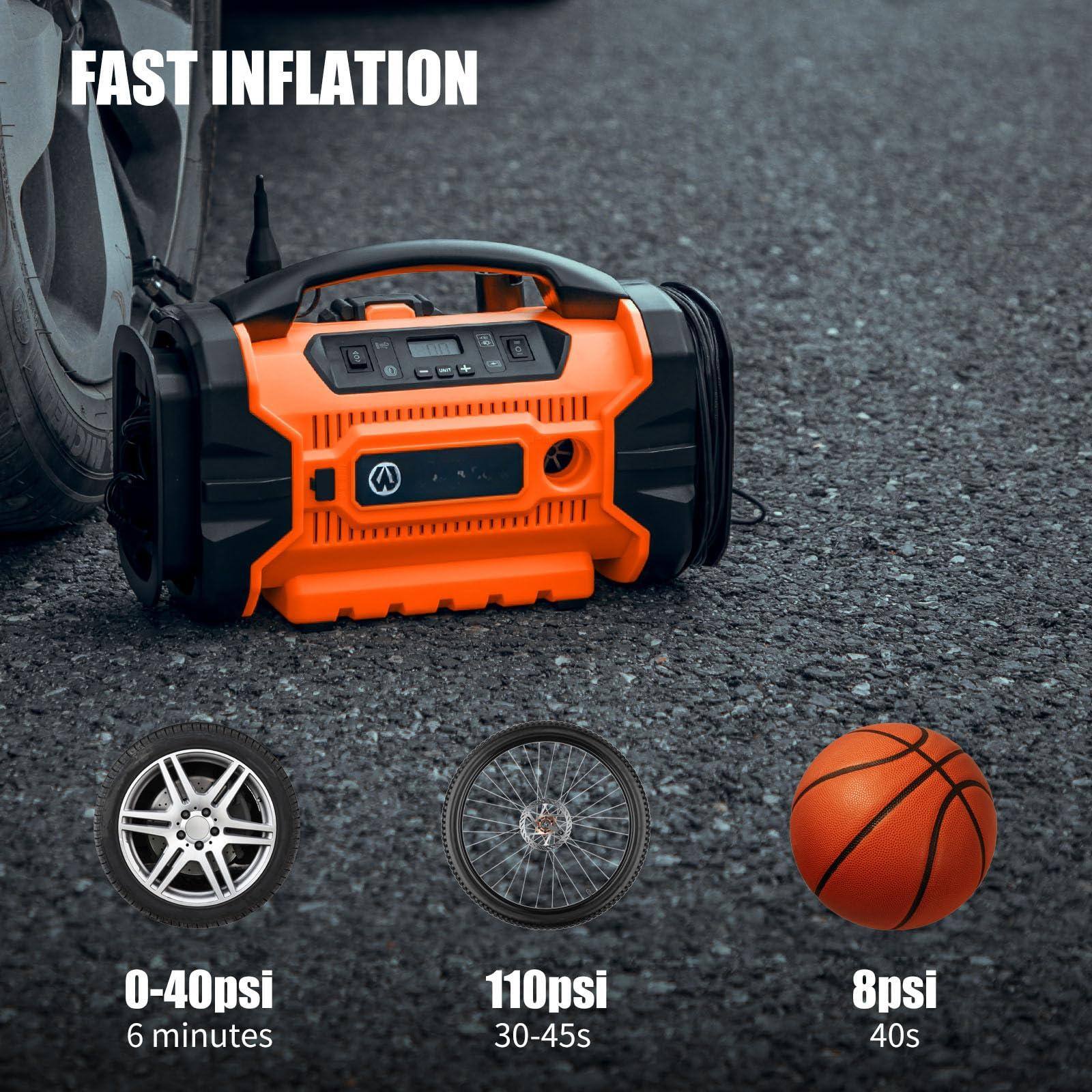FAST INFLATION

0-40psi  
6 minutes

110psi  
30-45s

8psi  
40s