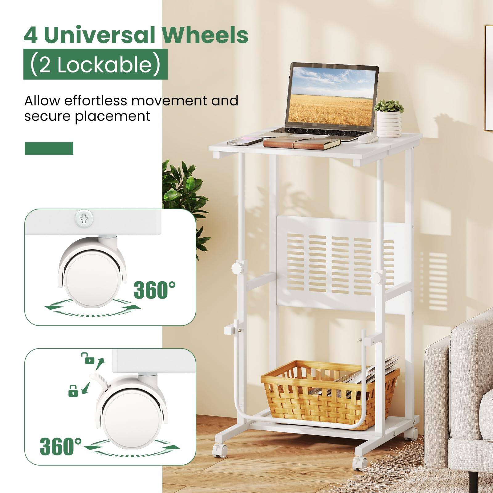 4 Universal Wheels (2 Lockable)  
Allow effortless movement and secure placement  
360°  
360°