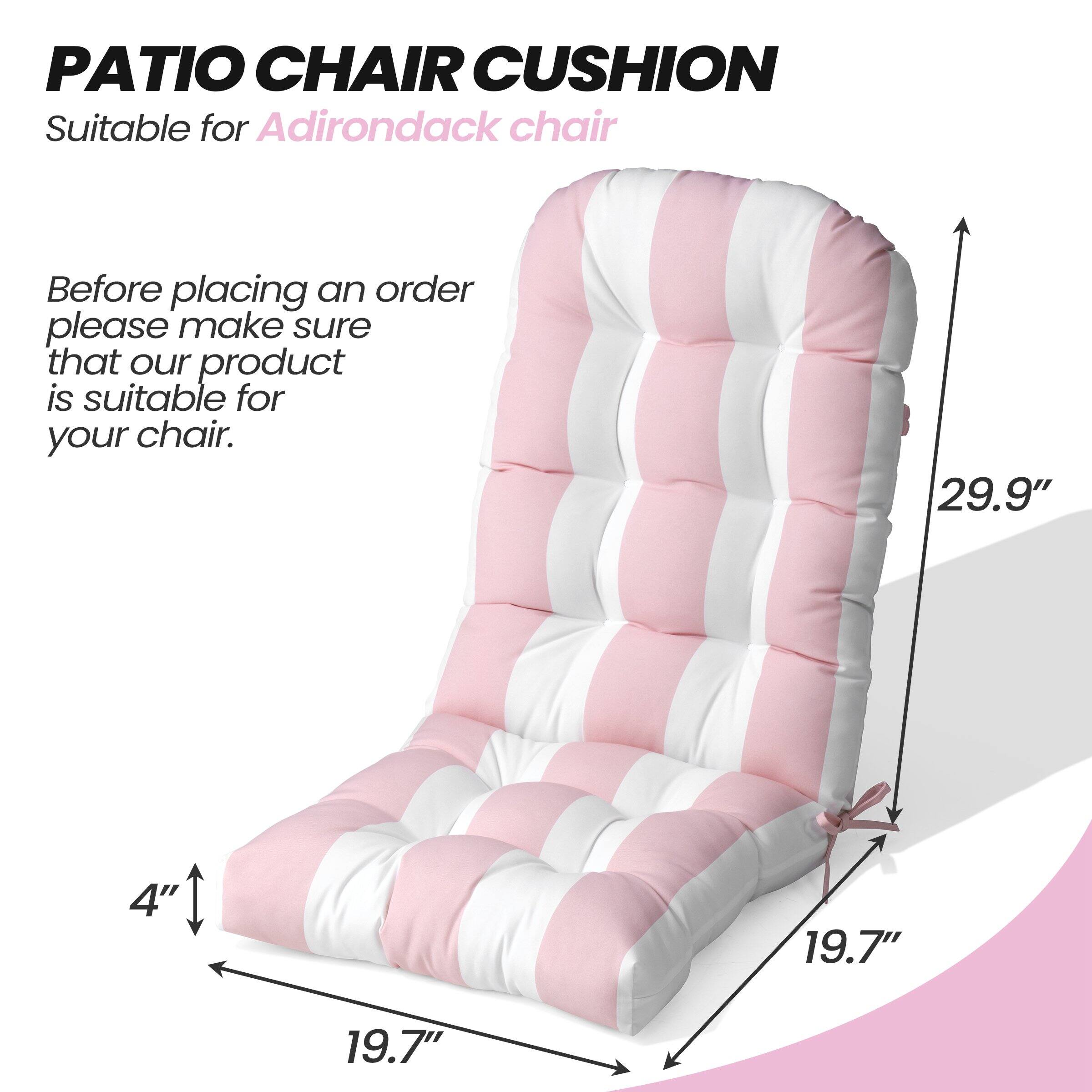 PATIO CHAIR CUSHION  
Suitable for Adirondack chair  

Before placing an order, please make sure that our product is suitable for your chair.  

29.9"  
19.7"  
19.7"  
4"