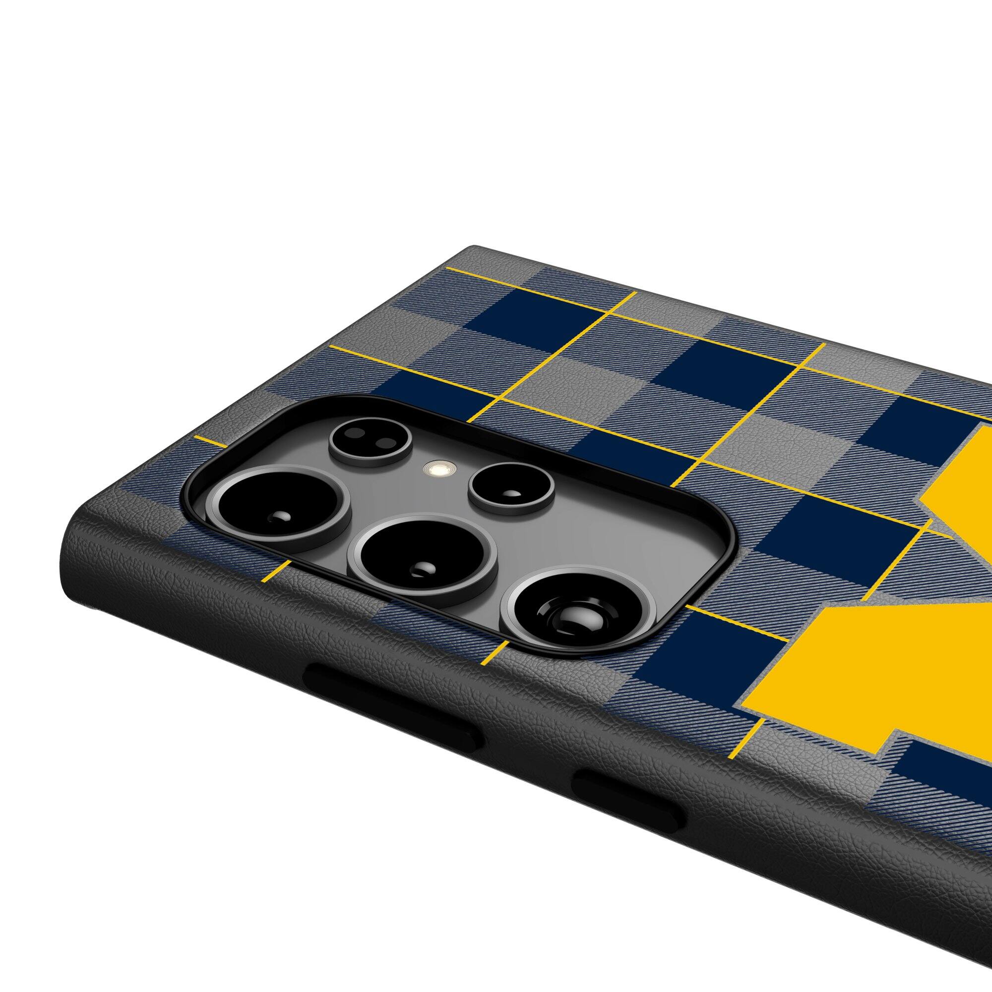 Alt View 3. Keyscaper - Michigan Wolverines Plaid Galaxy Magnetic Bump Case - S24 - Black.