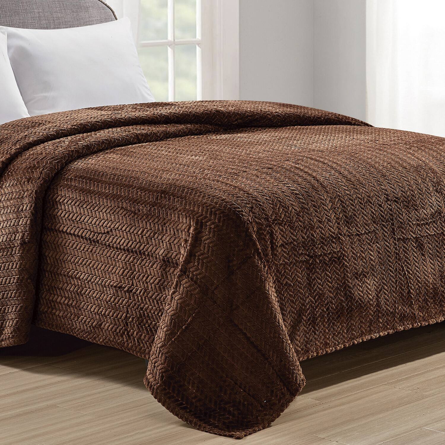 Alt View 1. Noble House - Plazatex Chevron Braided Stylish Soft Comfortable and Lightweight All Seasons Blanket Twin Chocolate - Chocolate.