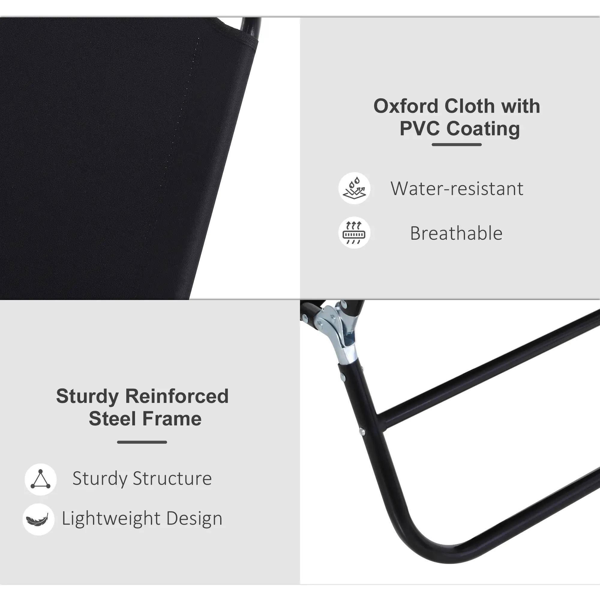 Oxford Cloth with PVC Coating  
- Water-resistant  
- Breathable  

Sturdy Reinforced Steel Frame  
- Sturdy Structure  
- Lightweight Design