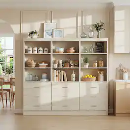 Aheaplus - 71'' Tall Pantry Cabinet, Freestanding Kitchen Storage Cabinet with 3 Drawers and Shelves, 3 Pack - Beige Oak