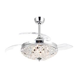 Parrot Uncle - 42" Modern 6-light Chandelier Crystal Ceiling Fan with Remote - Chrome
