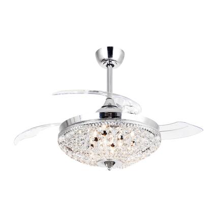 Front. Parrot Uncle - 42" Modern Chrome 6-light Chandelier Crystal Ceiling Fan with Remote - Chrome.