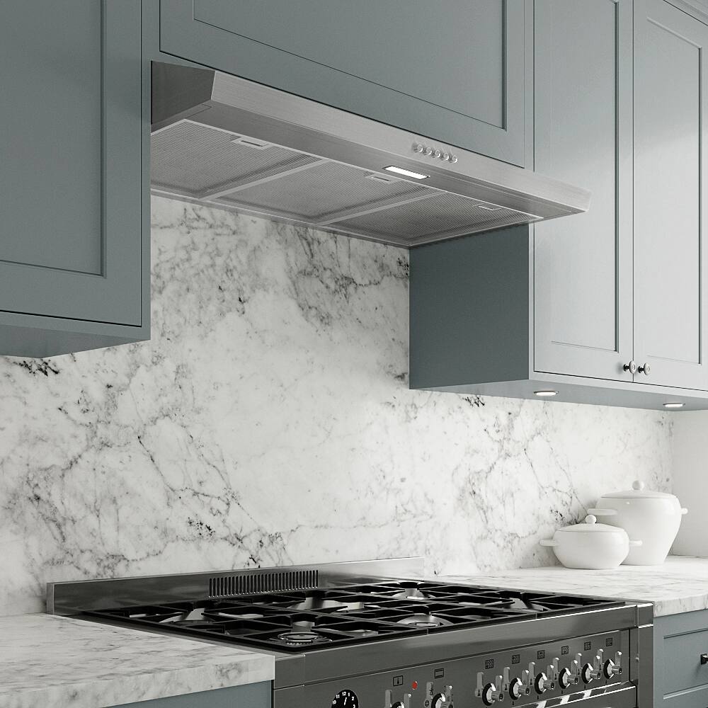 Back. Streamline - 36 in. Spoleto Ducted Undermount 80 CFM Range Hood, Mesh Filters, Push Button Control, LED Light - Brushed Stainless Steel.