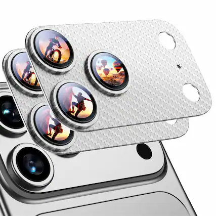 Front. Dteck - 2-Pack Camera Lens Protector for iPhone 18 Pro Fiber Texture Metal Tempered Glass Cover - Silver.