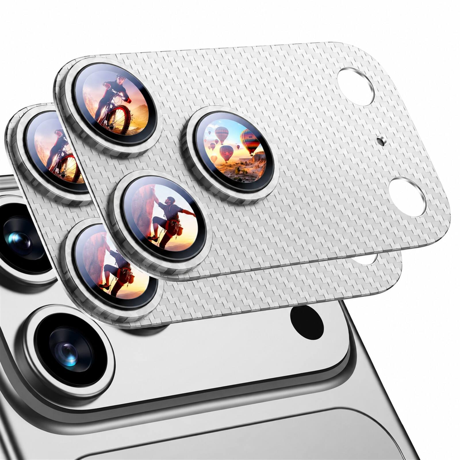 Front. Dteck - 2-Pack Camera Lens Protector for iPhone 18 Pro Fiber Texture Metal Tempered Glass Cover - Silver.