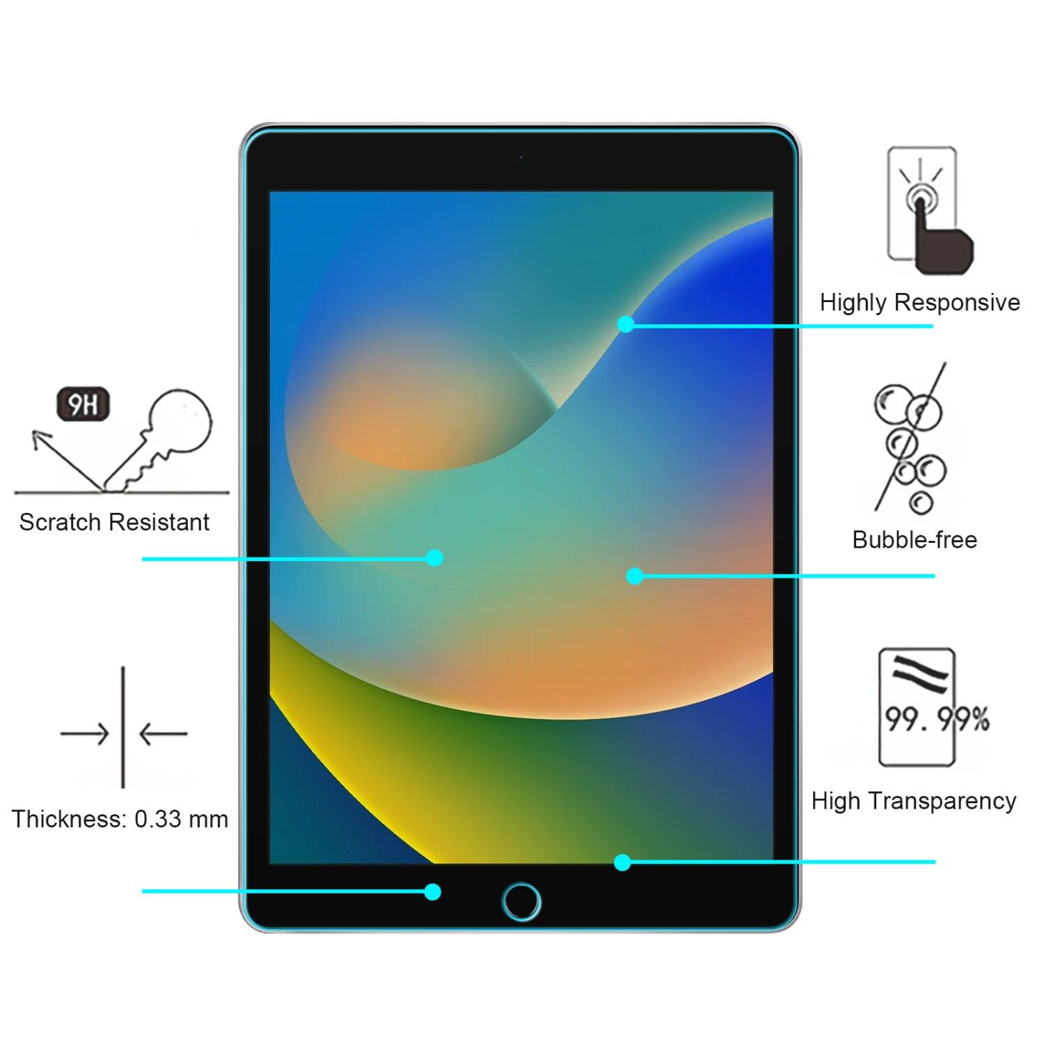 Highly Responsive  
9H Scratch Resistant  
Bubble-free  
Thickness: 0.33 mm  
High Transparency  
99.99%
