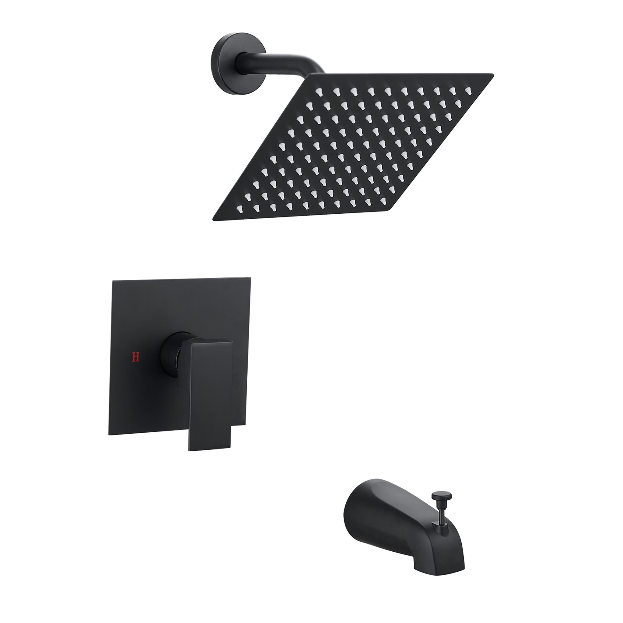 Front. Boyel Living - Matte Black Concealed Shower Faucet Set 8Inch 304 High Pressure Rain Head Copper Body 350000 Cartridge - black.