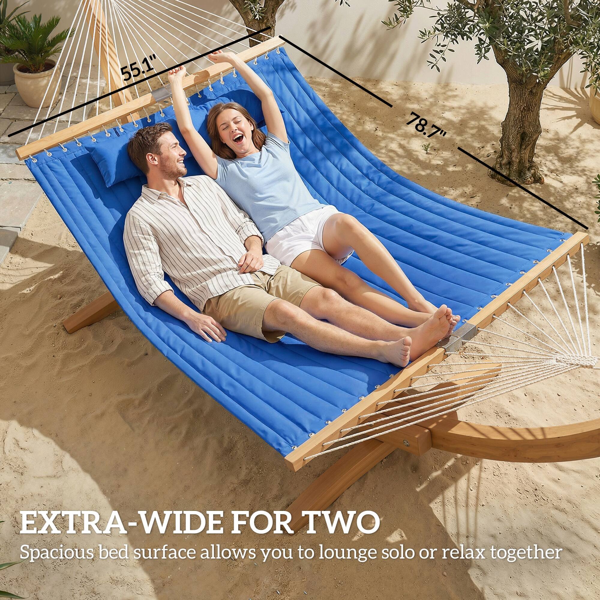 EXTRA-WIDE FOR TWO  
Spacious bed surface allows you to lounge solo or relax together  

55.1"  
78.7"