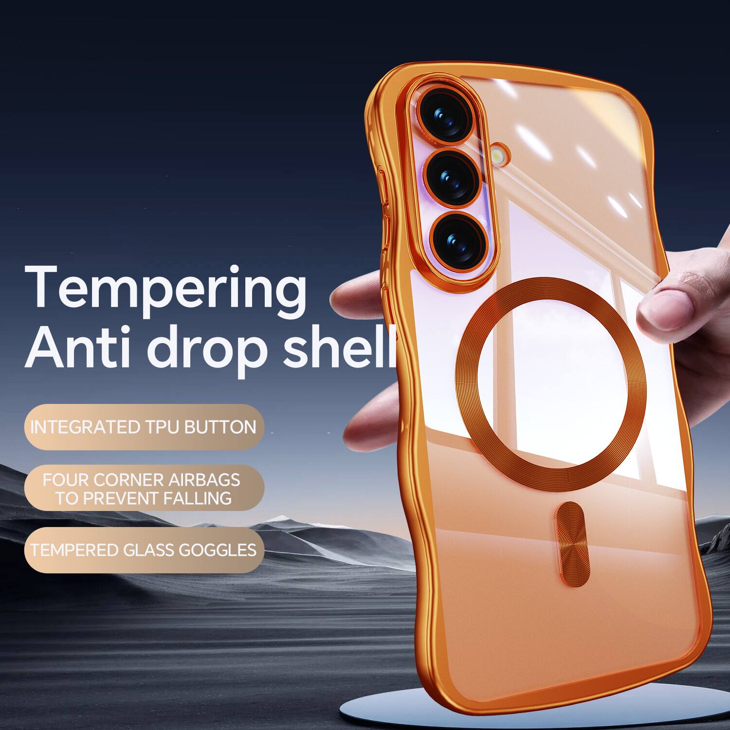 Tempering Anti drop shell  
INTEGRATED TPU BUTTON  
FOUR CORNER AIRBAGS TO PREVENT FALLING  
TEMPERED GLASS GOGGLES