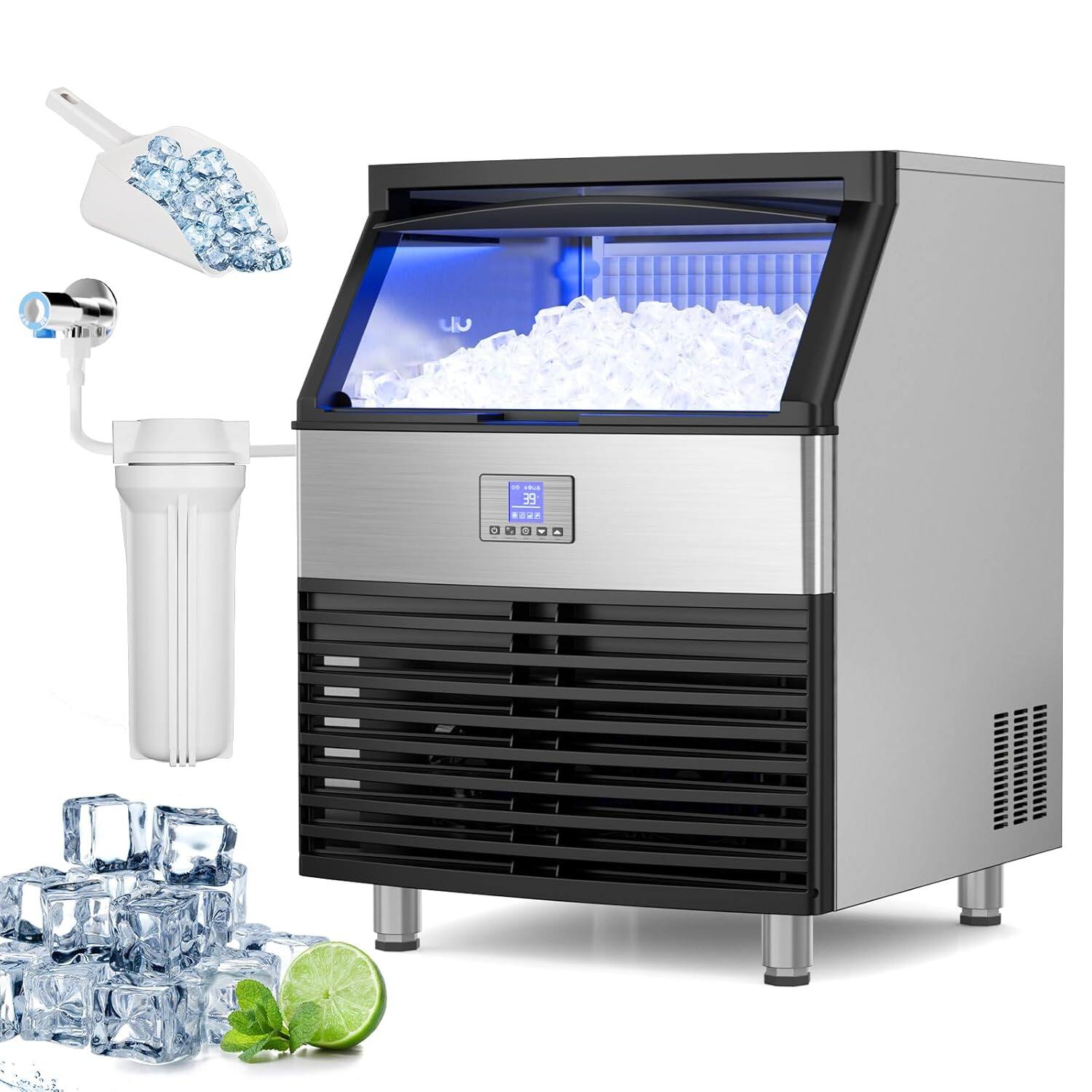 Front. Mojgar - Commercial Ice Machine, 450Lbs/24H Under Counter Ice Machine - Black.