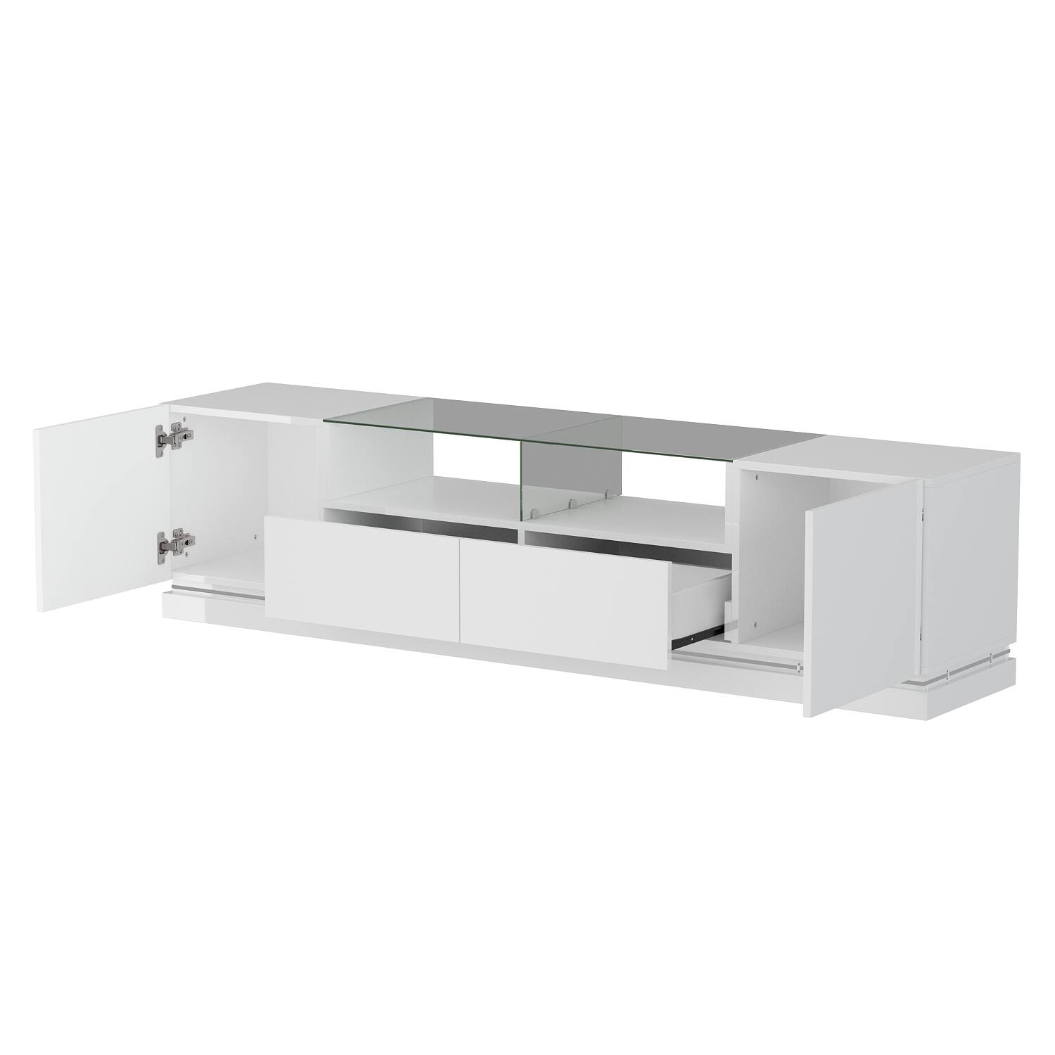 Angle. Famapy - Famapy High - Gloss TV Stand: 65 - Inch TV Fit, LED - Lit & Modern Storage - White.