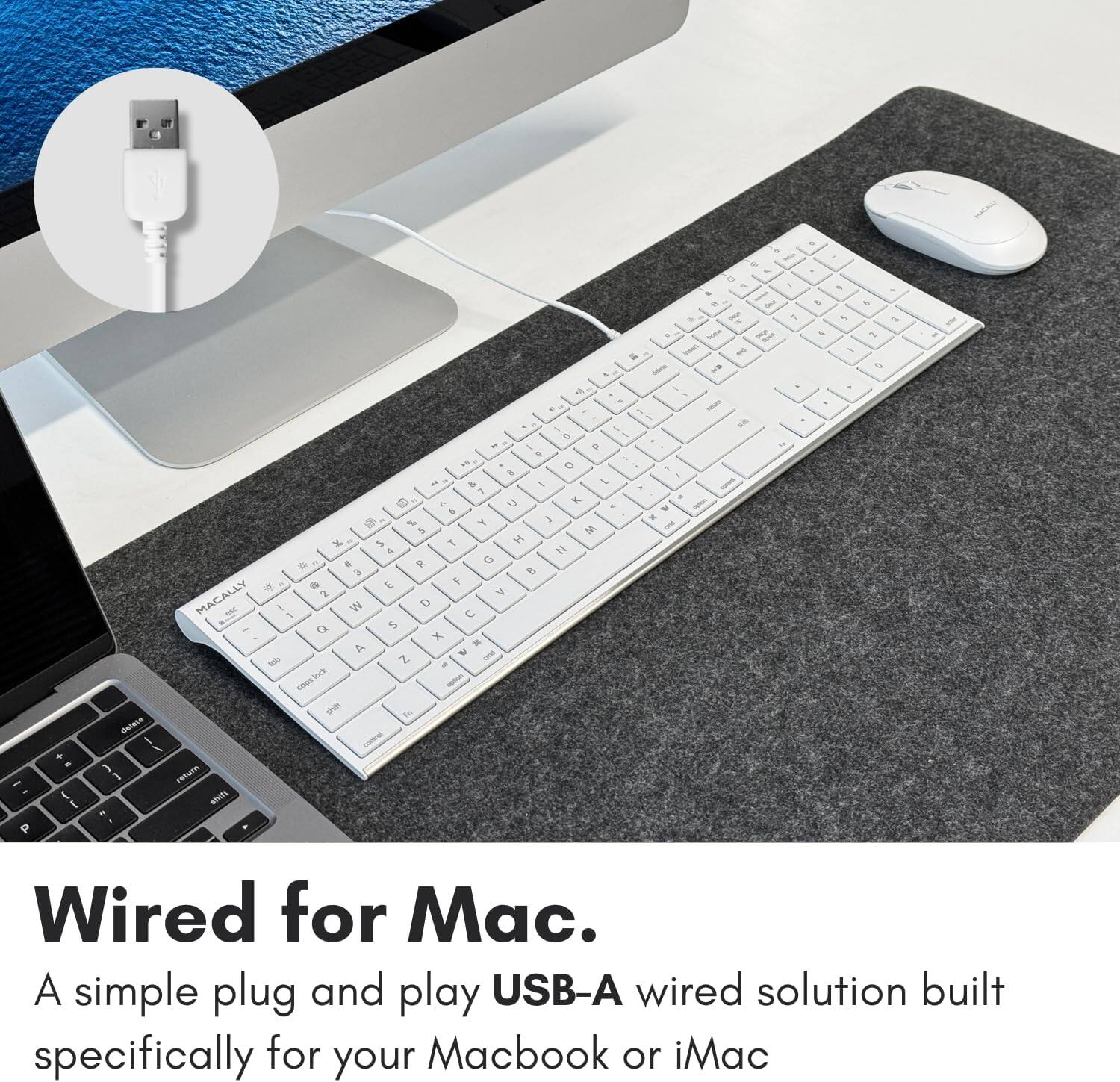 A simple plug and play USB-A wired solution built specifically for your Macbook or iMac.