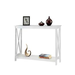 SlickBlue - Compact Wood Console Table with Bottom Storage Shelf - White