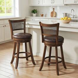 Kadyn - Set of 2 29-Inch Swivel Counter-Height Barstools with Rattan Backrest and Footrest - Brown