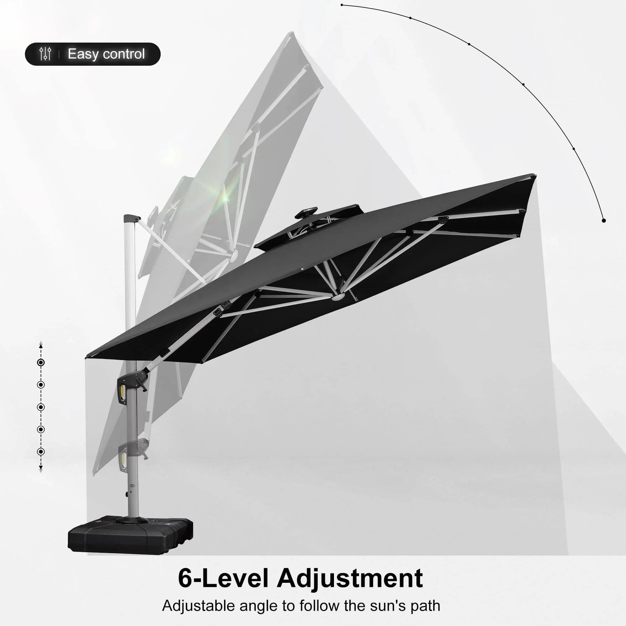 1. Easy control
2. 6-Level Adjustment
3. Adjustable angle to follow the sun's path