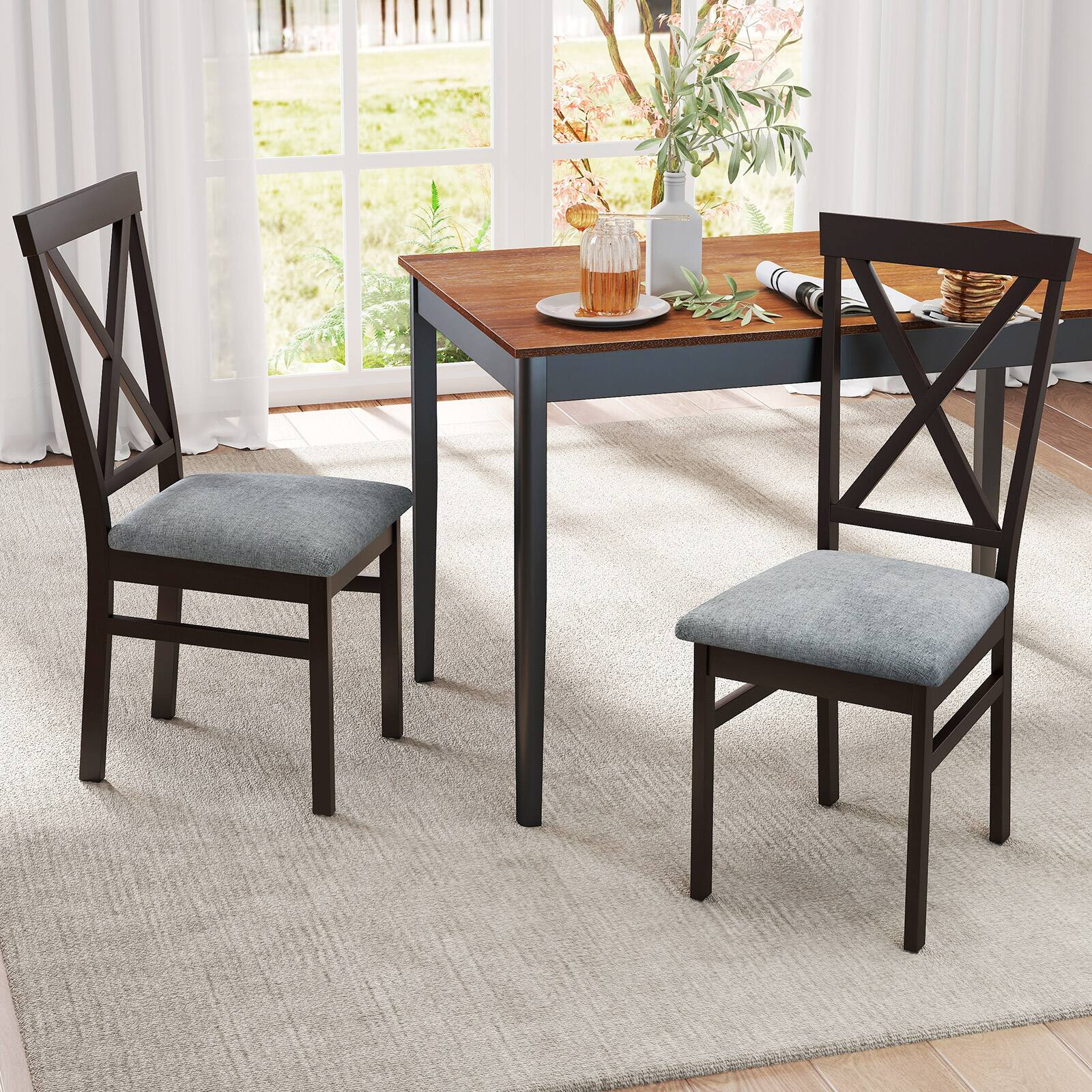 Alt View 1. Gymax - Gymax Modern Dining Chairs Set of 2 w/ Rubber Wood Frame Hollowed Backrest for Kitchen - Coffee, Grey.