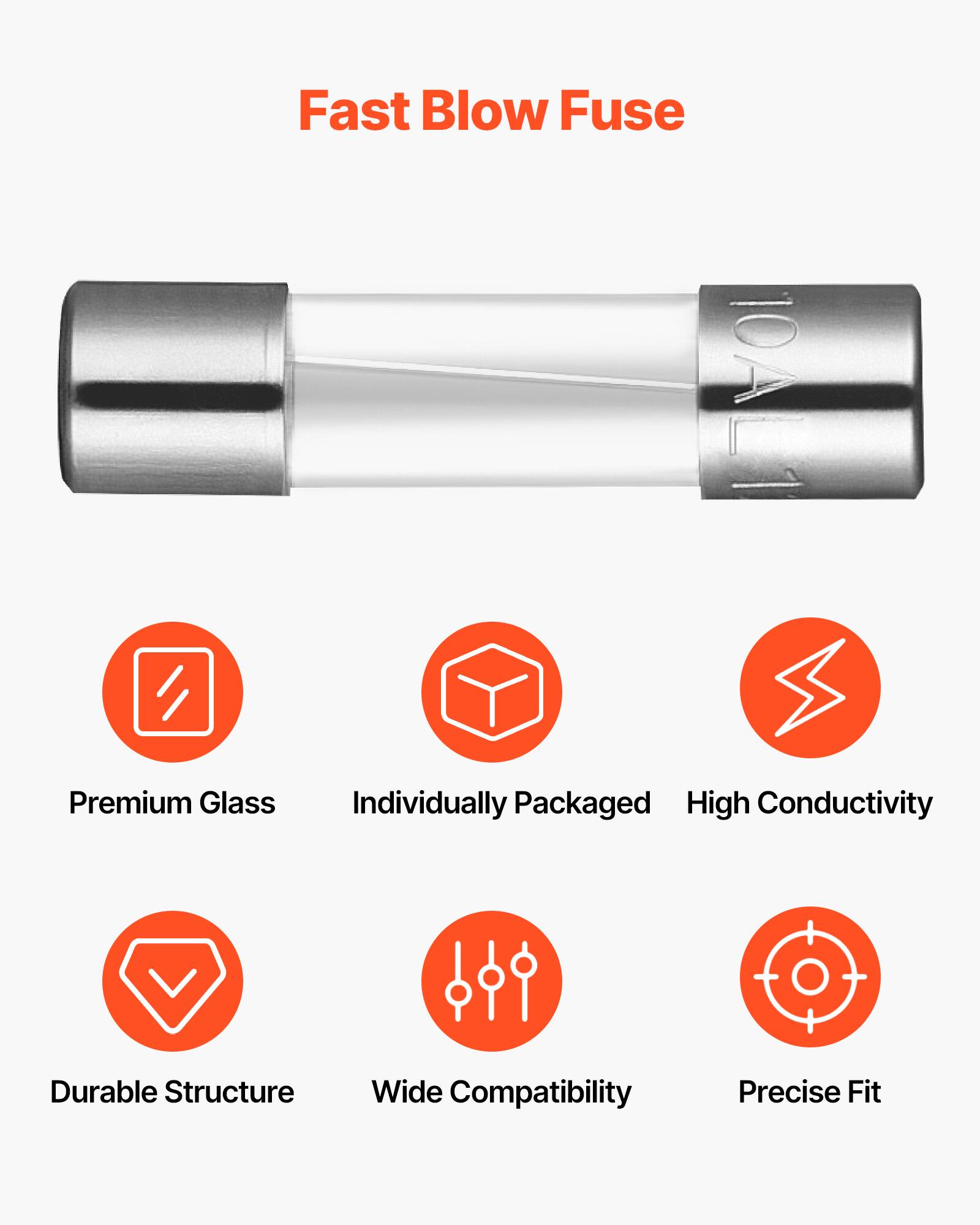 Fast Blow Fuse 10A

- Premium Glass
- Individually Packaged
- High Conductivity
- Durable Structure
- Wide Compatibility
- Precise Fit