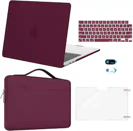 mosiso - 5in1 Kit for MacBook Air 13-Inch M5 M4 M3 M2 2022-2026, Hard Shell&Sleeve Bag&Keyboard Skin&Webcam Cover&Screen Film - Burgundy