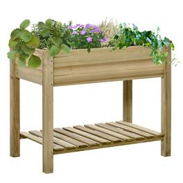 Outsunny - 36" x 20" x 30" Raised Garden Bed, Elevated Wood Planter Box with Legs and Storage Shelf for Backyard - Green