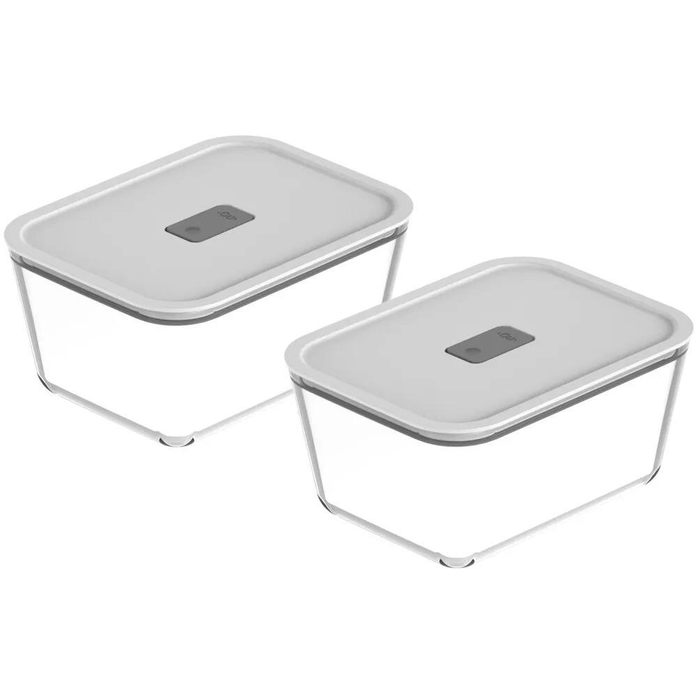Alt View 9. OU - OU Glass Food Storage Container Set 4pc (set of 2) Airtight with Microwave Valve, Stackable.