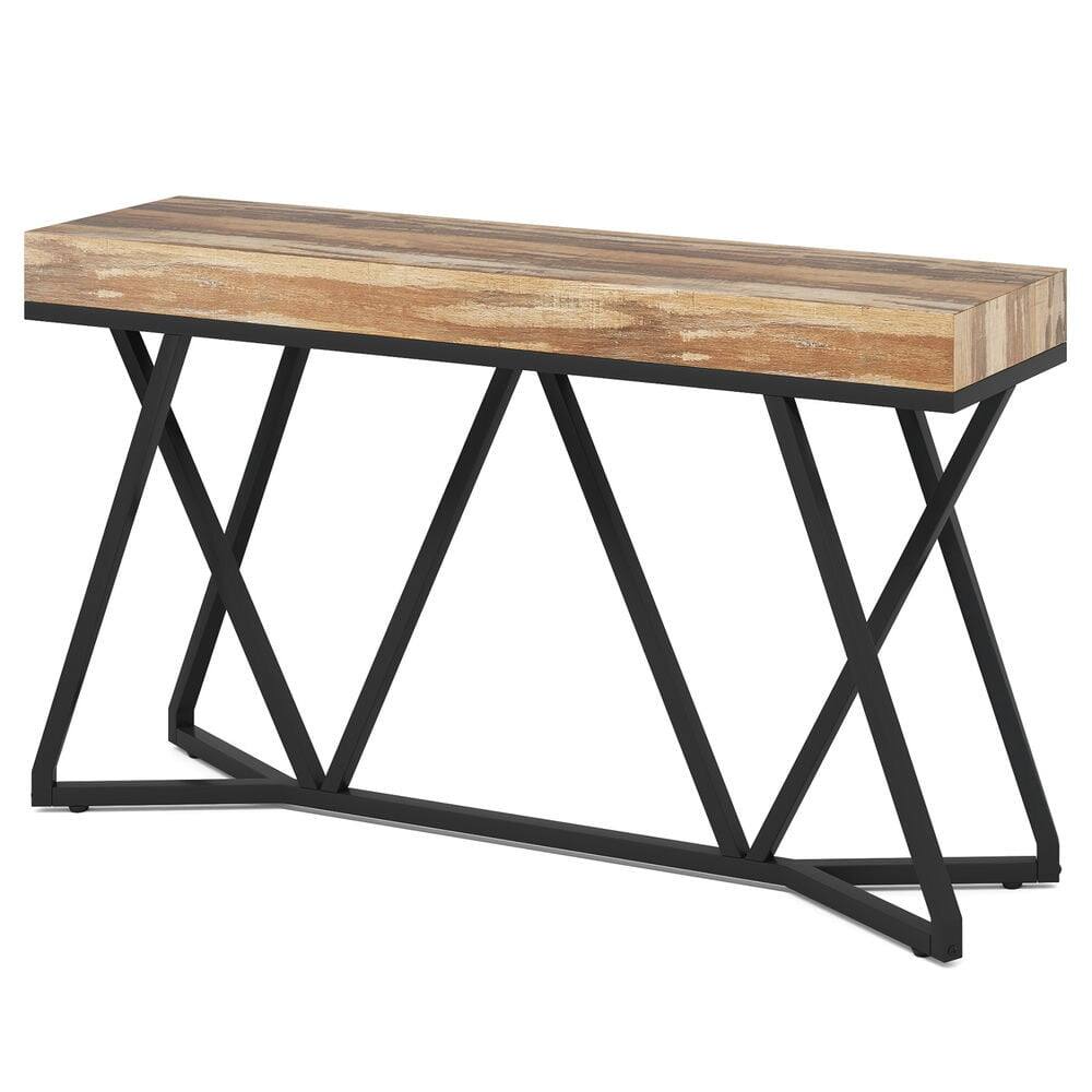 Angle. Kadyn - Entryway Table, Console Sofa Table,Farmhouse Console Table, 55" Sofa Table Wood Entryway Table,Wood & Black - Brown.