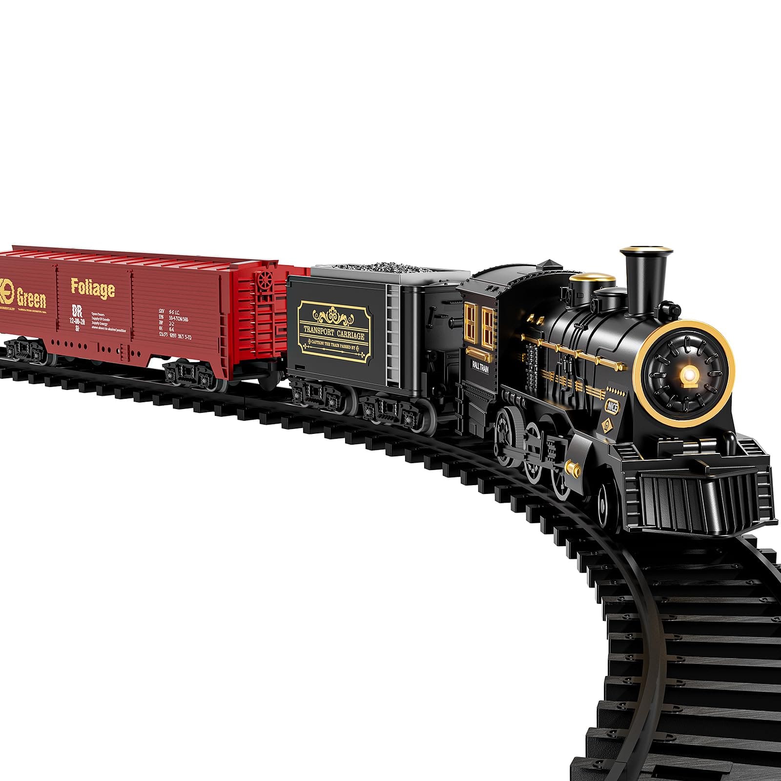 EZTW1 - Set For 5 With Steam Engine Cargo Car And Long Track Rechargeable Play Red Toys Smoke Light & Sounds Gift - Black-medium Size