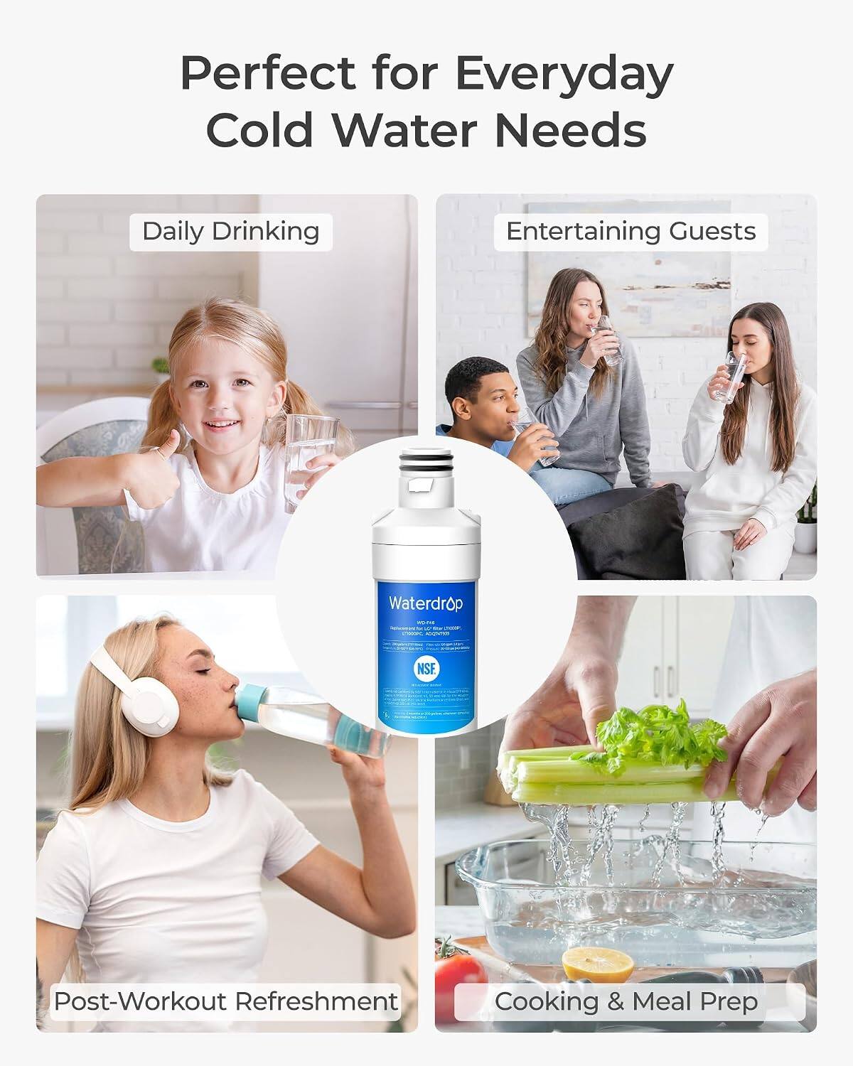 Perfect for Everyday Cold Water Needs

- Daily Drinking
- Entertaining Guests
- Post-Workout Refreshment
- Cooking & Meal Prep

Waterdrop PRODUCTION - COMMENTS NSF