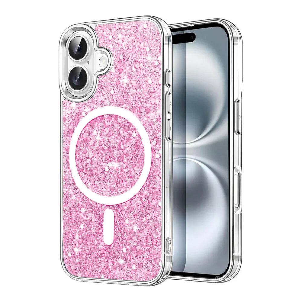 Front. Entronix - Entronix Iridescent Chunky Glitter Magnetic Case for iPhone 16 - Stylish Protection - Pink.