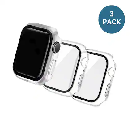 Front. Qixxronics - 3PACK Case for Apple Watch Series 1 42mm, Built-in Tempered Glass Screen Protector - Clear.