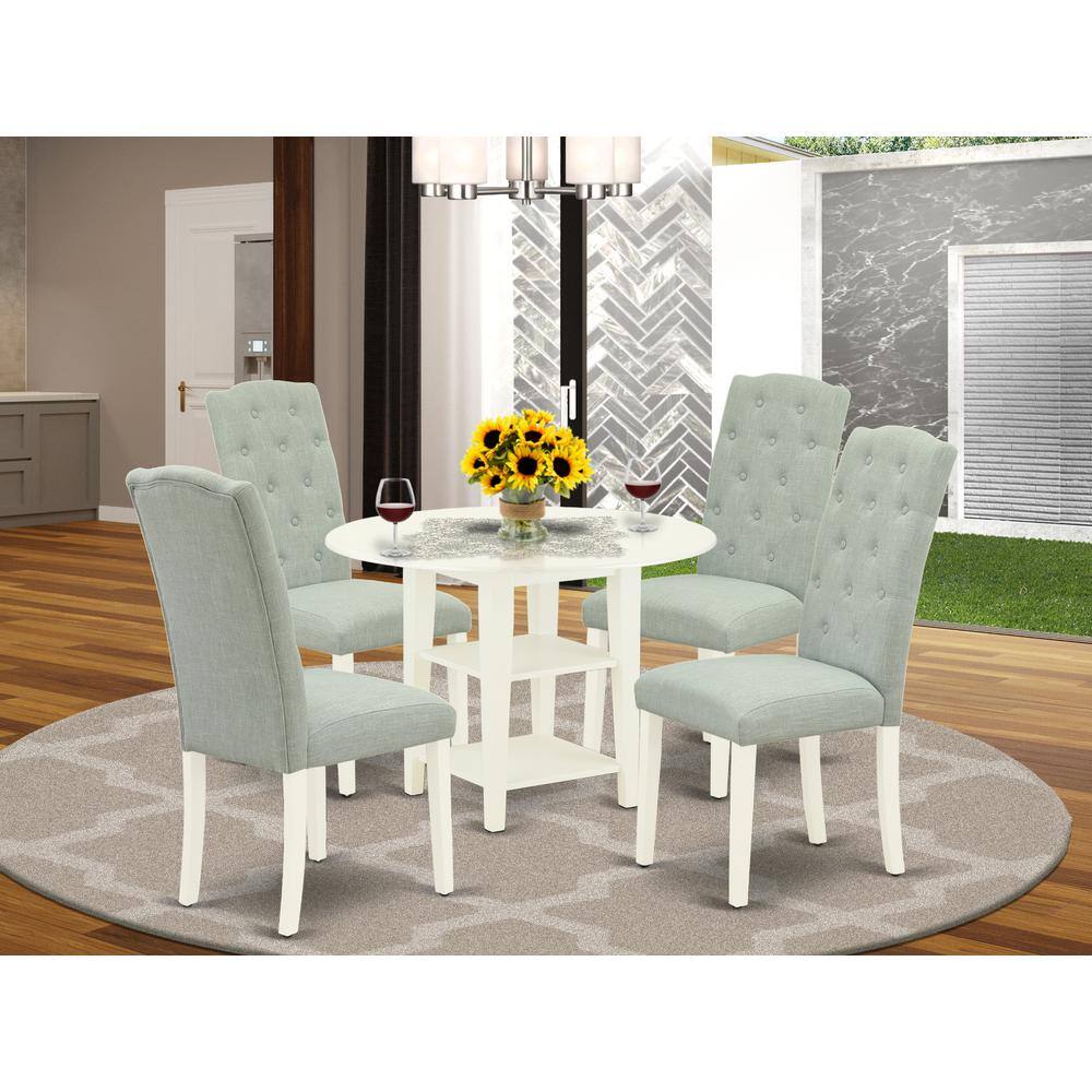 Left. East West Furniture - Dining Room Set Linen White - Brown.